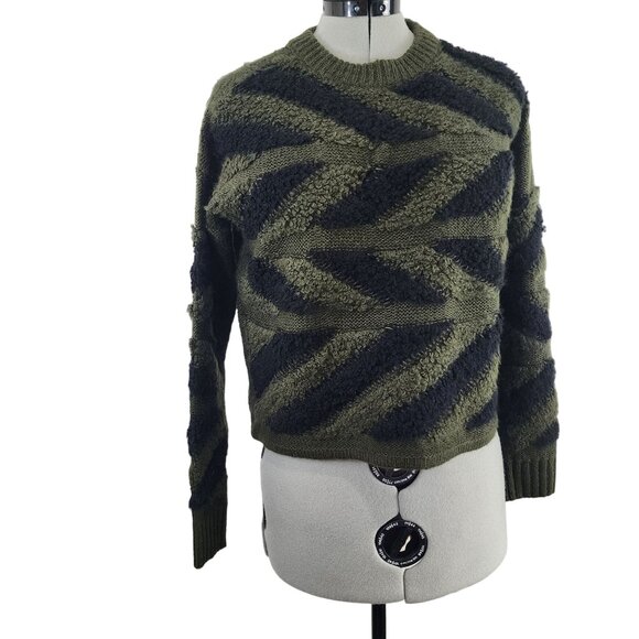 John + Jenn Chevron Pattern Sweater XS Black & Green Acrylic NWOT - Picture 1 of 16